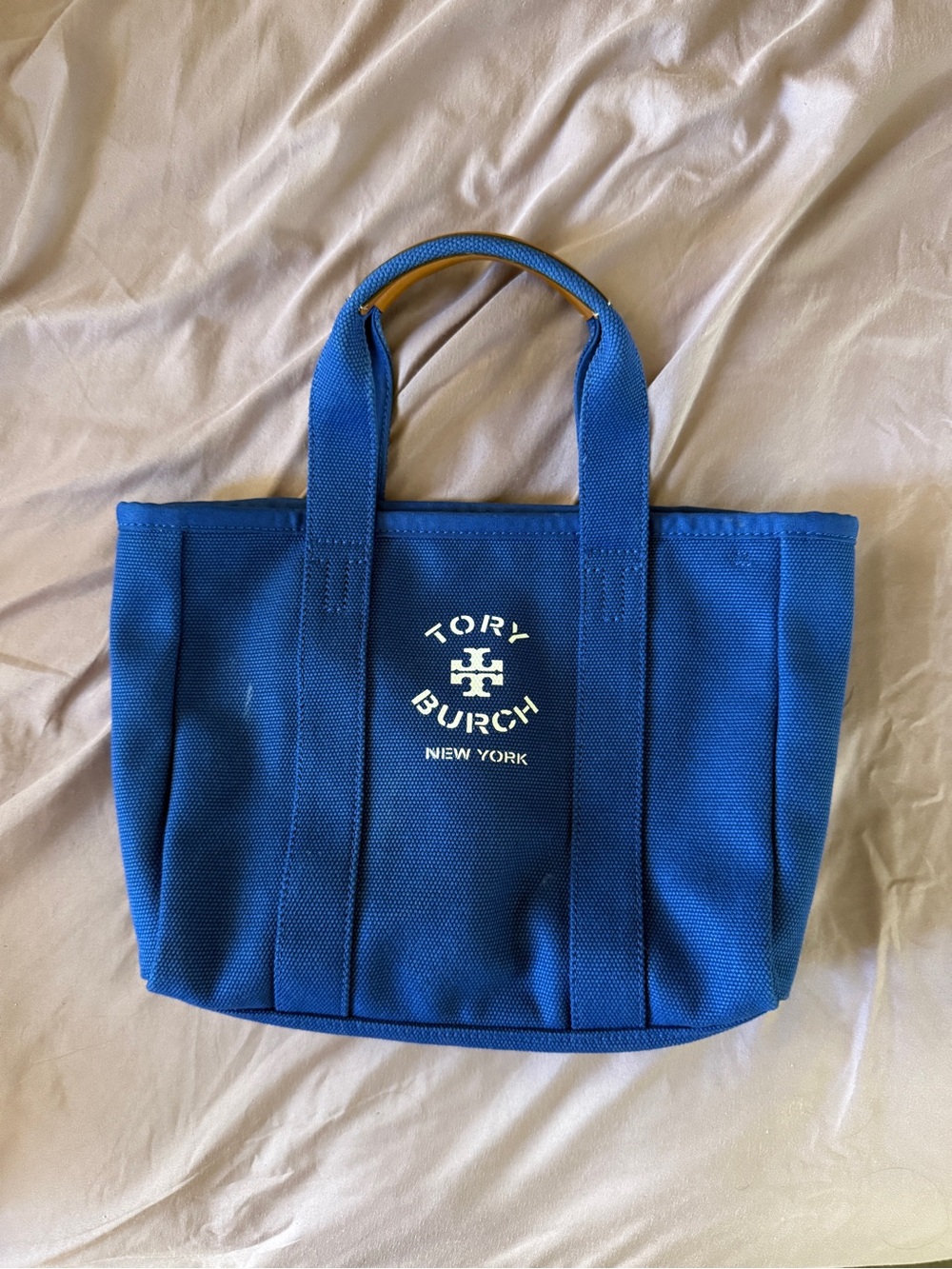 Tory Burch Royal Blue Canvas Mini Tote with Logo